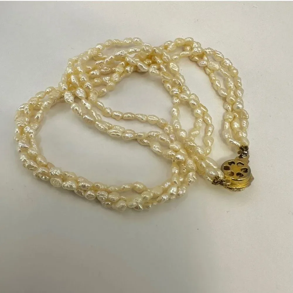 Vintage freshwater pearl triple strand choker necklace